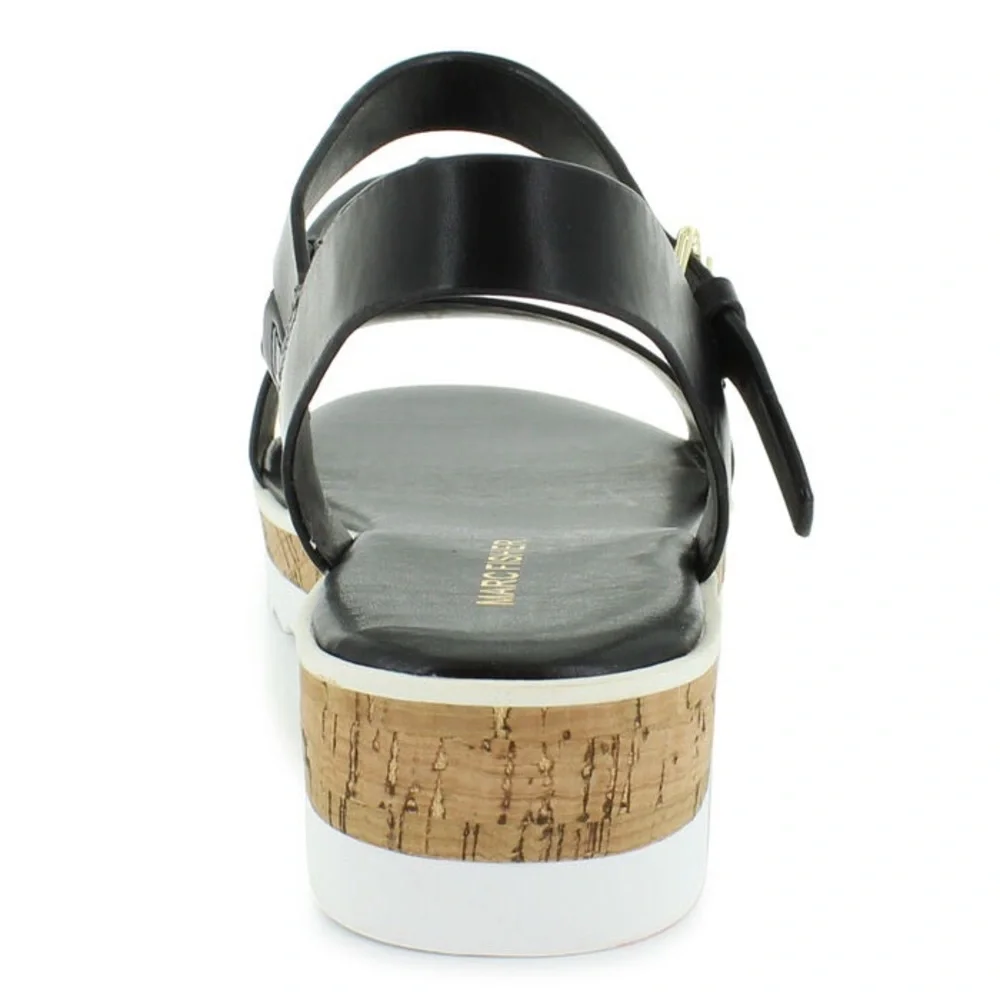 Marc Fisher Grandie Black Faux Leather Wedge Sandals Shoes Womens Size 9.5 - Picture 4 of 11